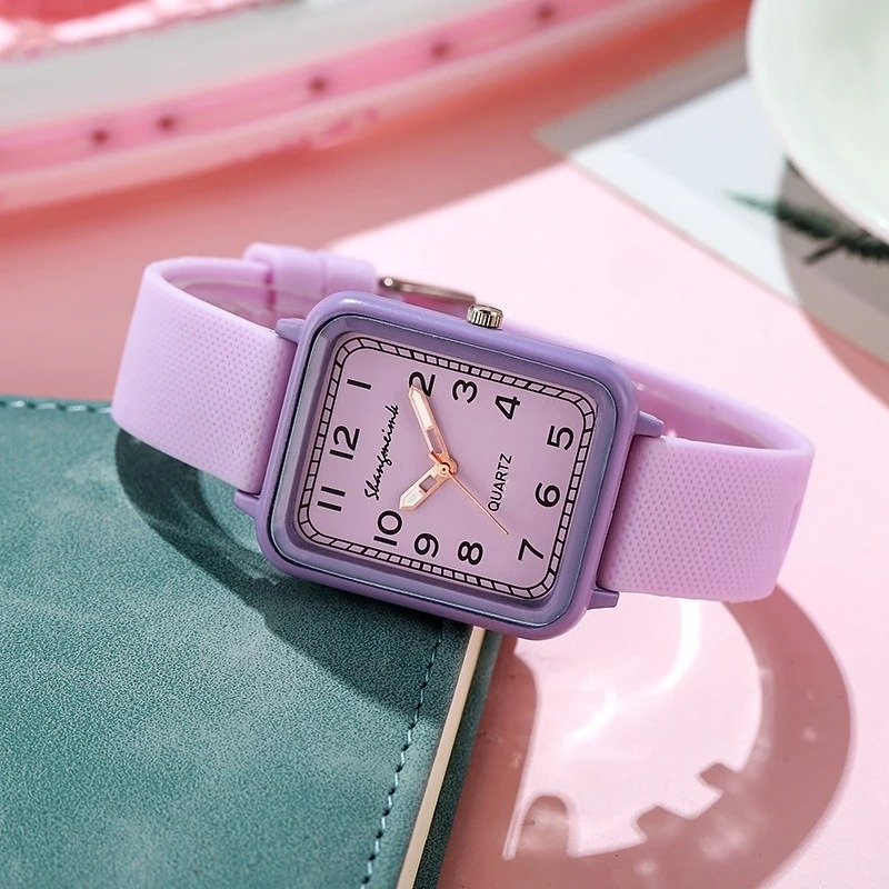 Silicone Band Women - Mode rechthoek wijzerplaat dames quartz horloge